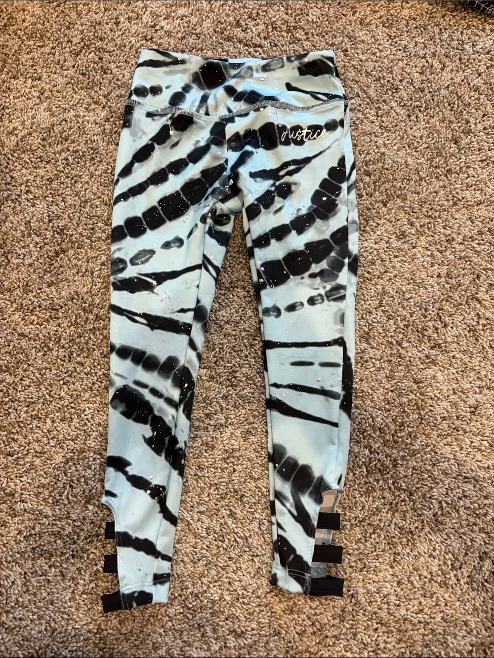 Justice Girls Black & Light Blue Tie-Dye Strappy Leggings